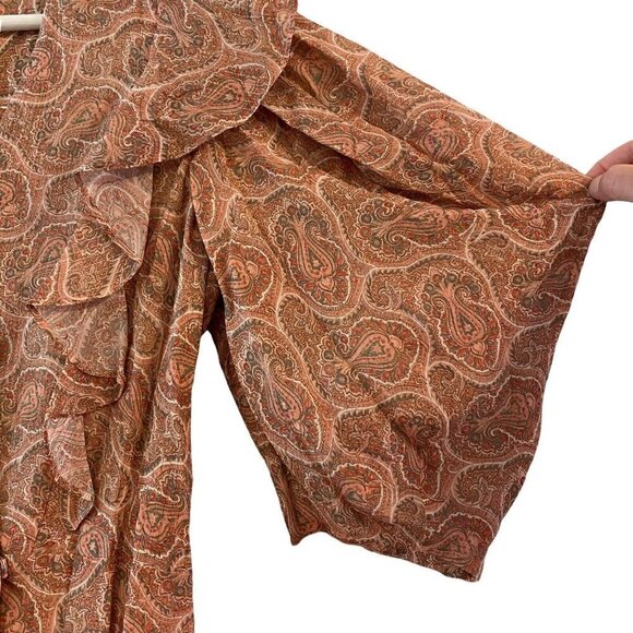 NEW THE KOOPLES Mini Silk Dress Paisley Lurex V-Neck Puff Sleeve Wrap Size 4 XL - Picture 7 of 12